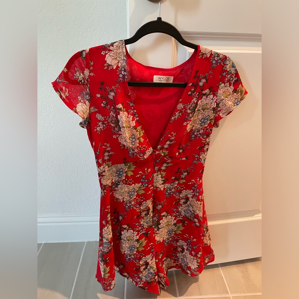 WYLDR red/floral zip front romper